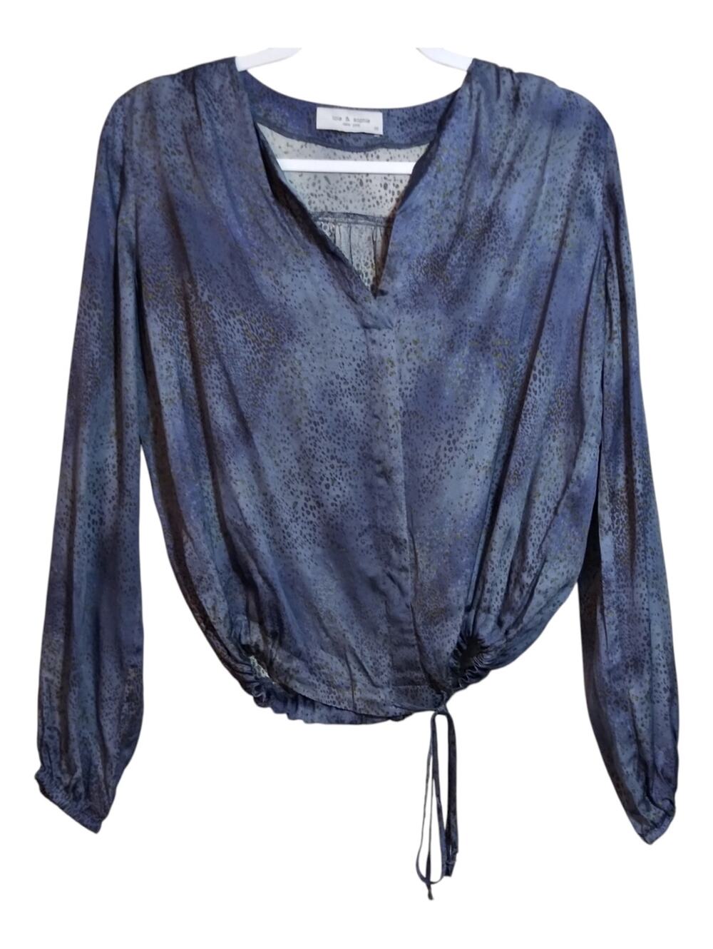 Lola & Sophie Blue Leopard Long Sleeve Blouse Drapey Size XS